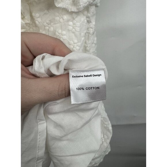 Sabo Luxe Mini Dress Women 4 White Ruffle Textured Floral Peasant Milkmaid - Picture 5 of 10